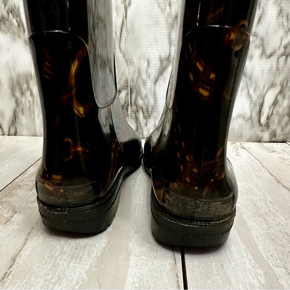 Ralph Lauren Black Gold Chain Horse Tack Pattern Rubber Rain Boots Farmcore
